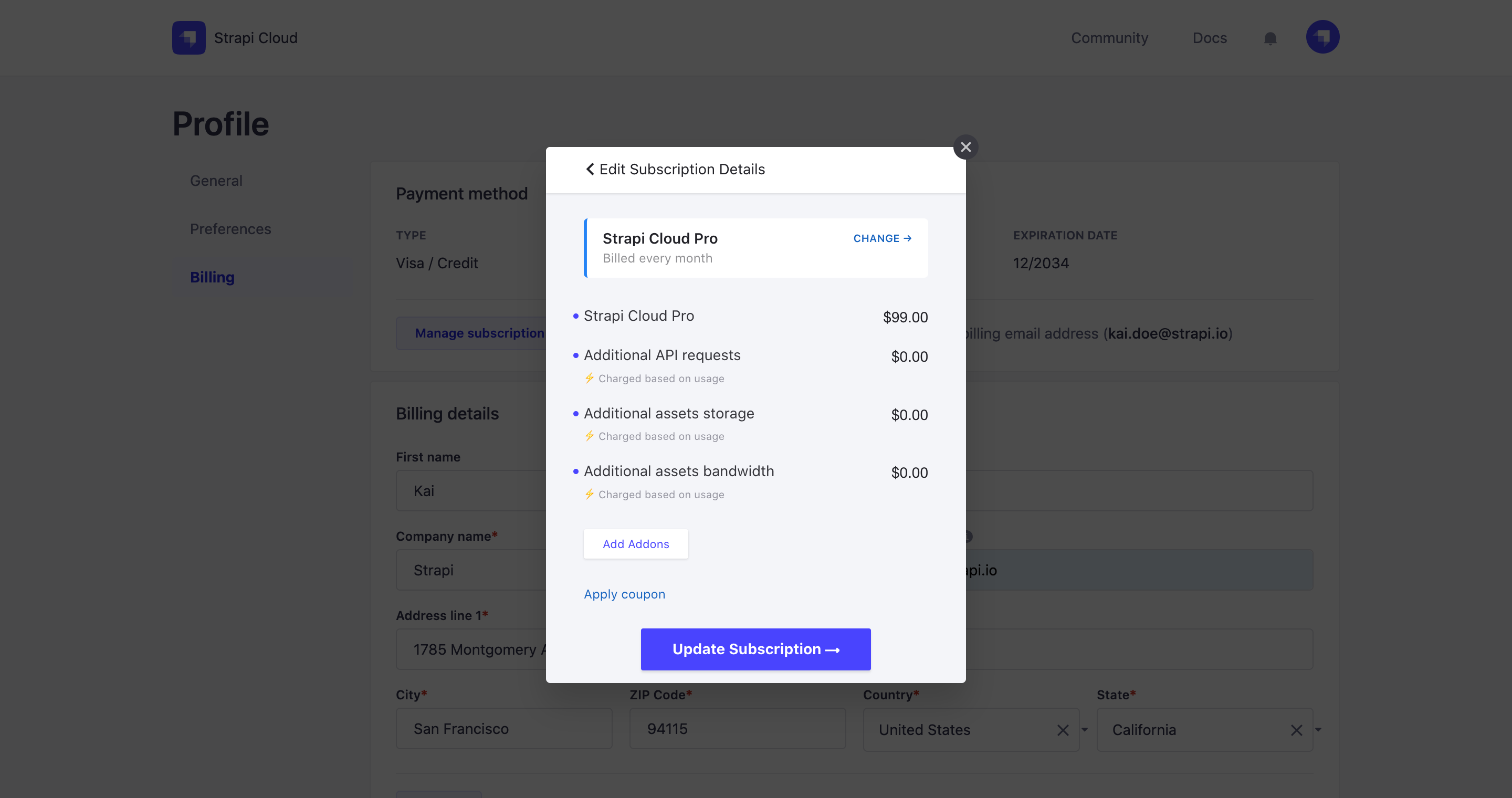 Subscription edition modal